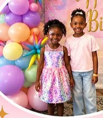Balloon garland installation beside a custom backdrop